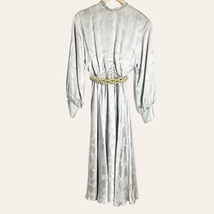 Rina diMontella Vintage Gray Floral Silk Long Sleeve Midi Dress Size Medium